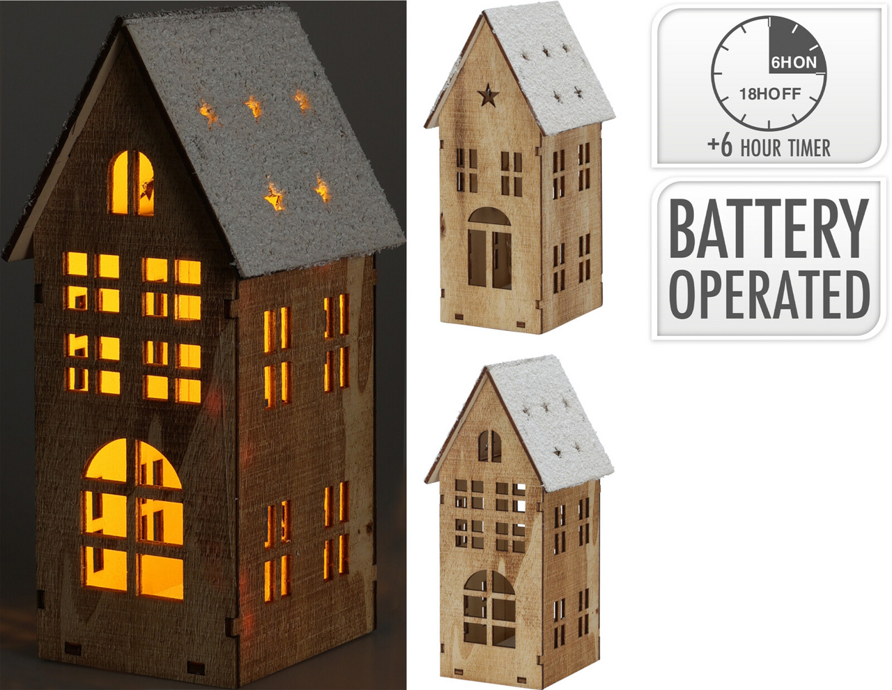 Dům dřevo s LED 18 cm 1 ks