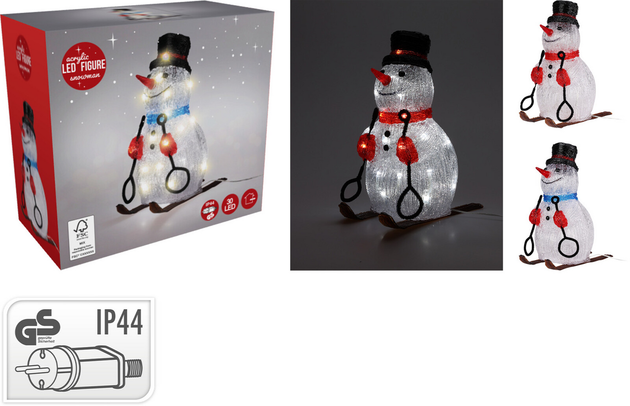 LED Sněhulák na lyžích 31 cm 1 ks