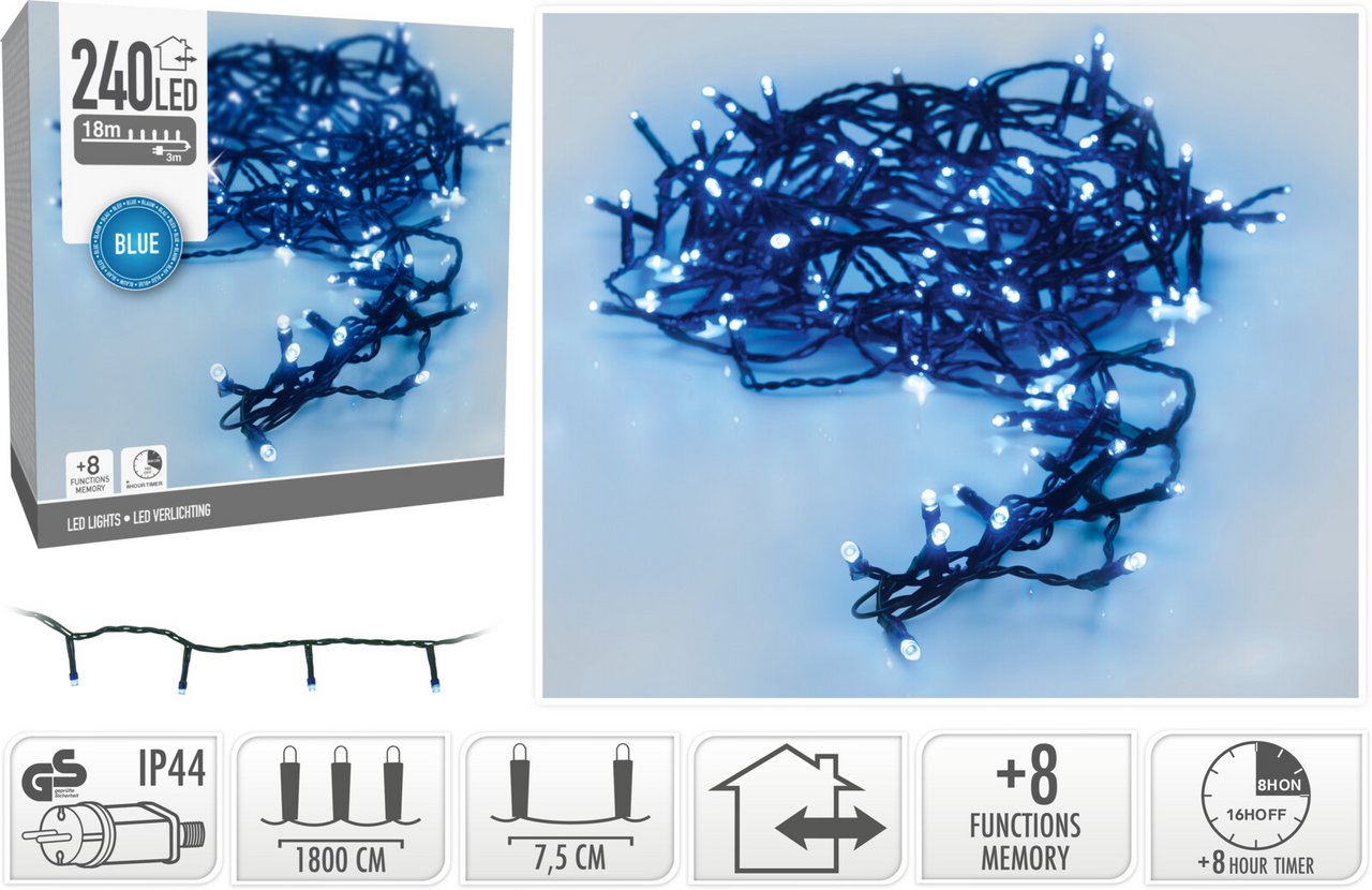 LED Řetěz 240LED modrá 1 ks