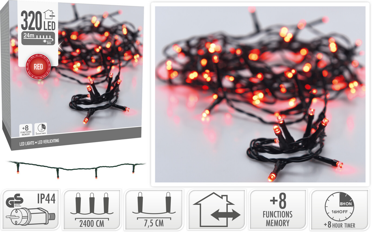 LED Řetěz 320LED červená 1 ks