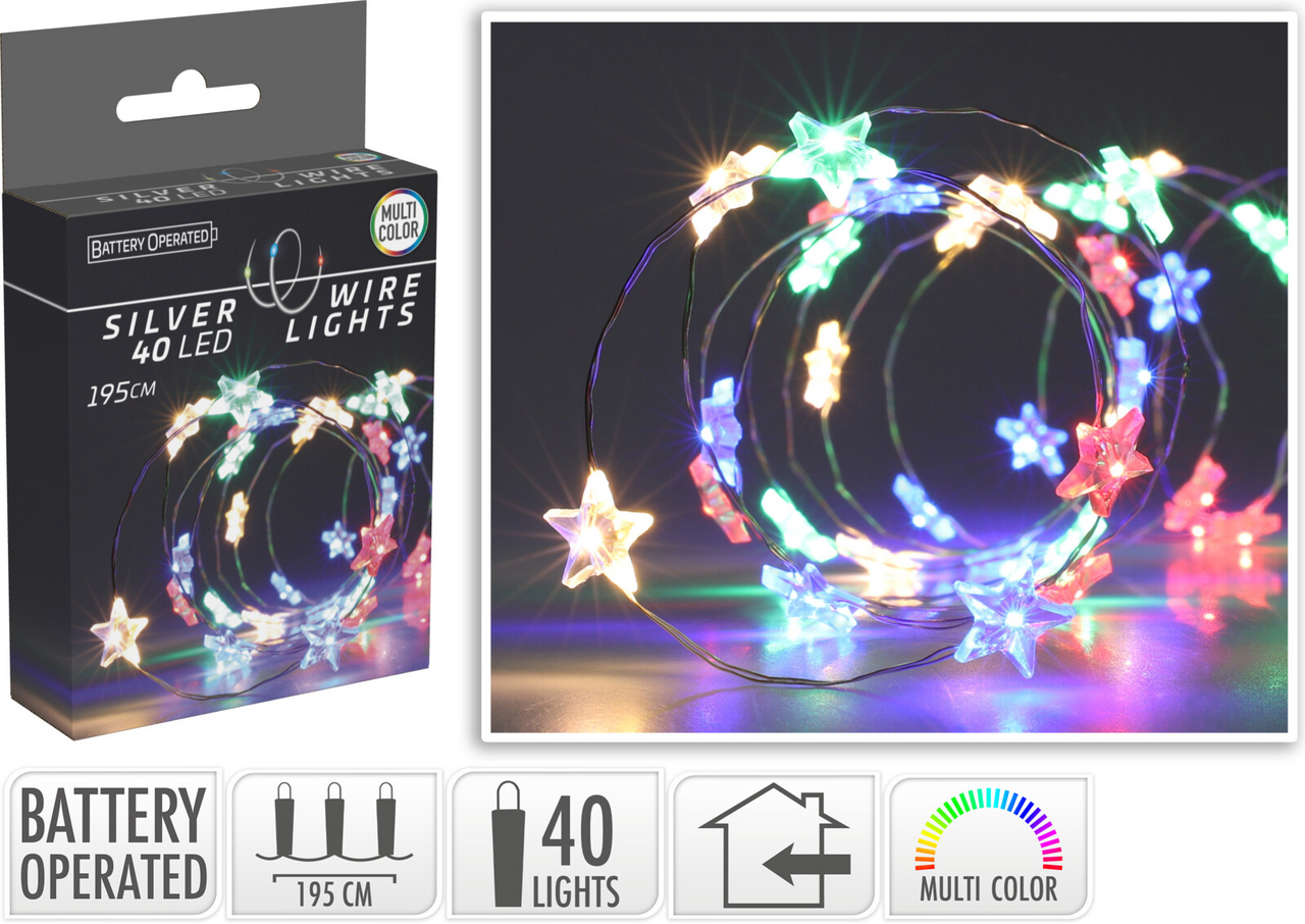 LED Drátek 40LED multi hvězdy 1 ks