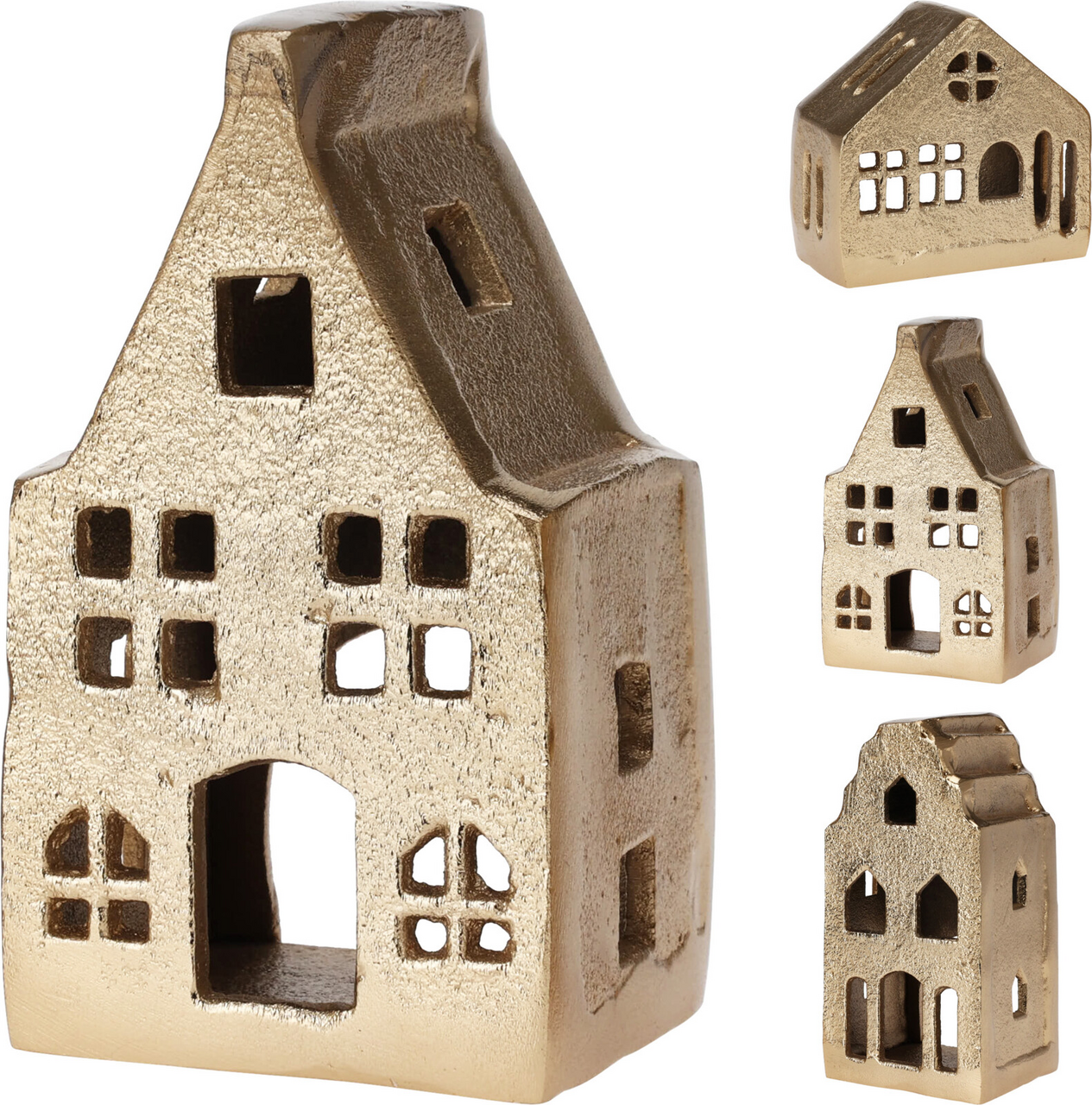 Svícen domek 3ASS zlatý 1 ks