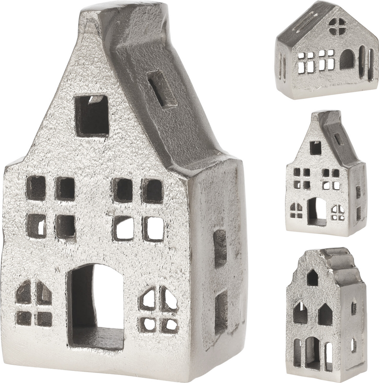 Svícen domek 12 cm stříbrný 1 ks