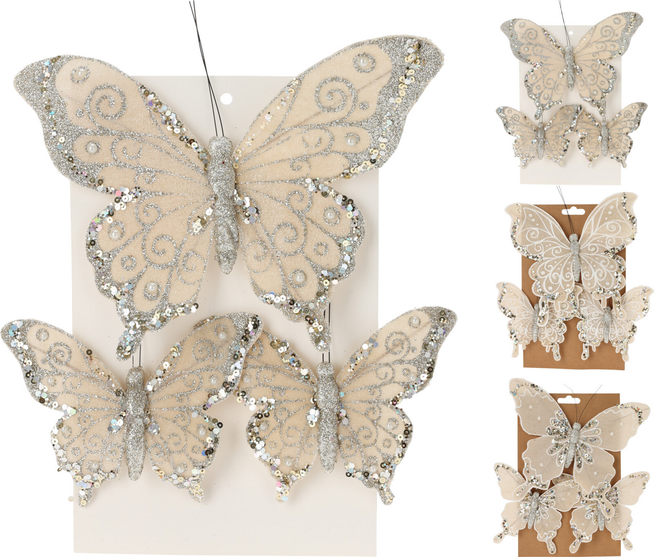 Motýl klip krémový 3 ks