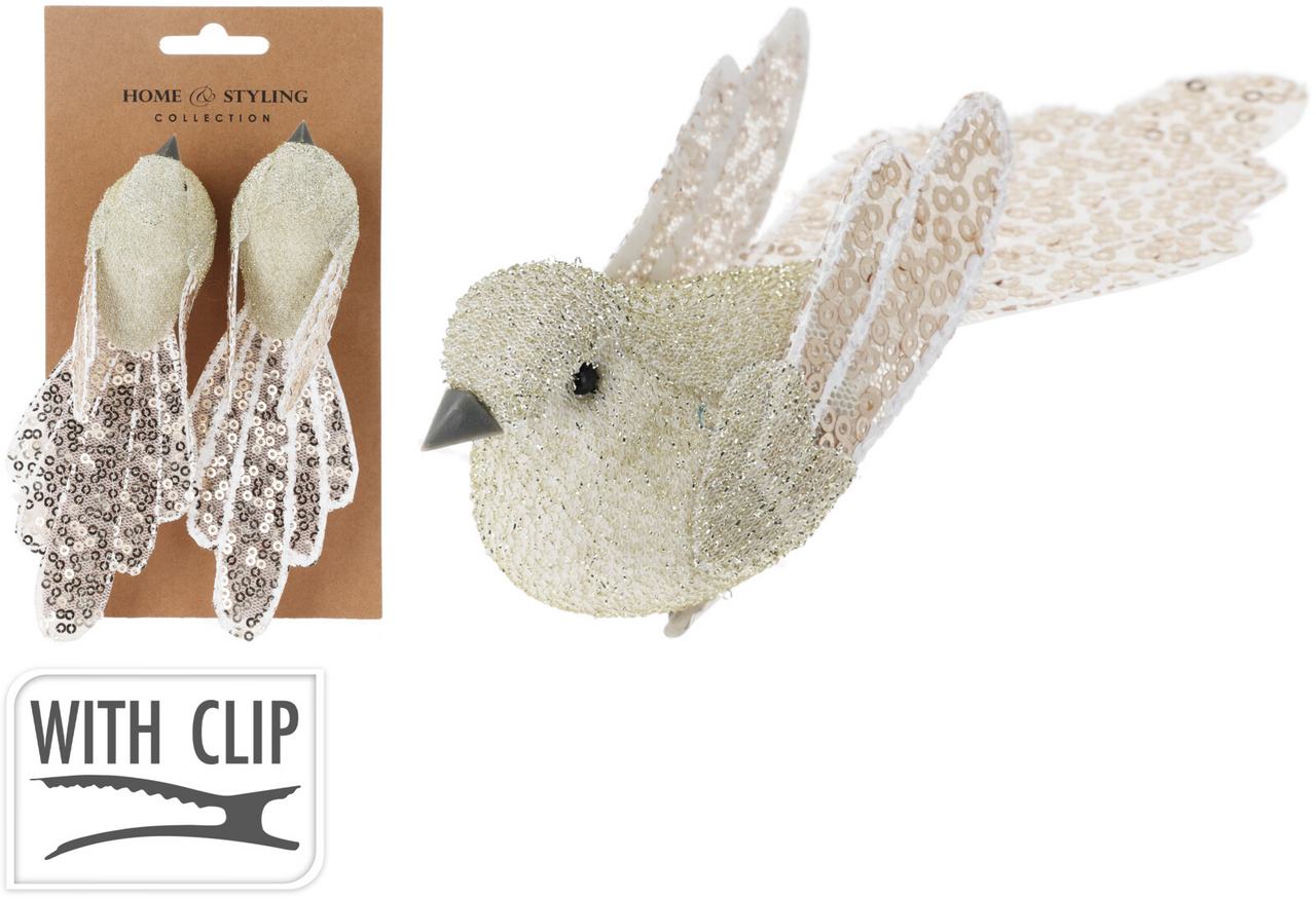 Ptáček klip 15 cm zlatý set 2 ks