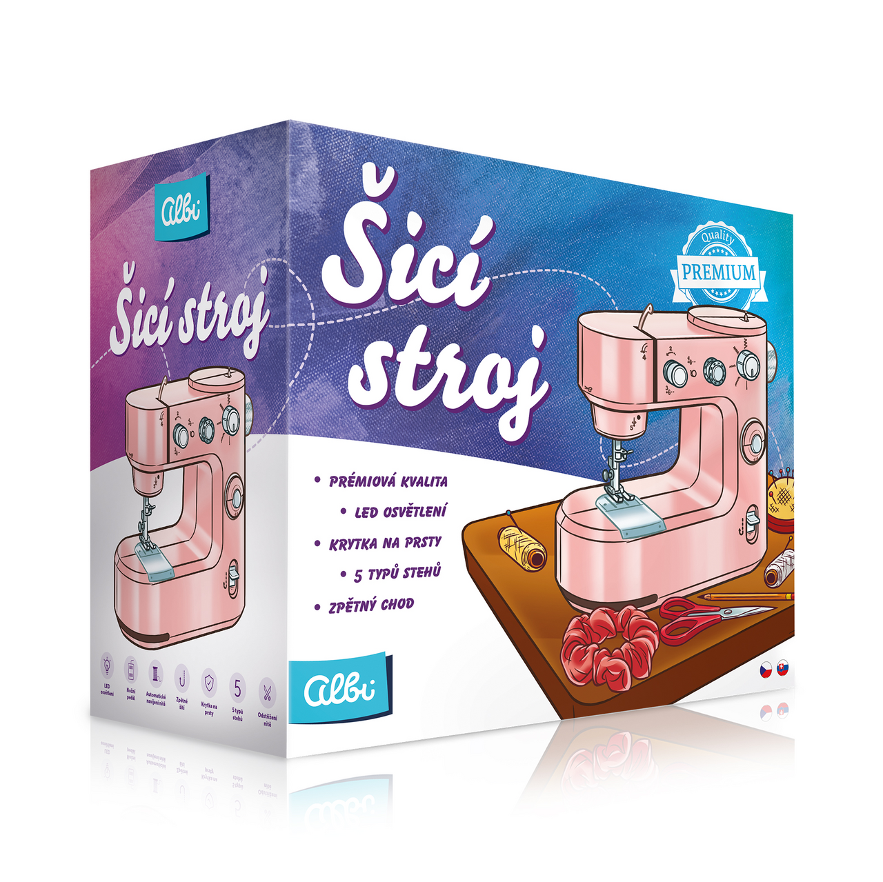 Šicí stroj premium - růžový 1 ks