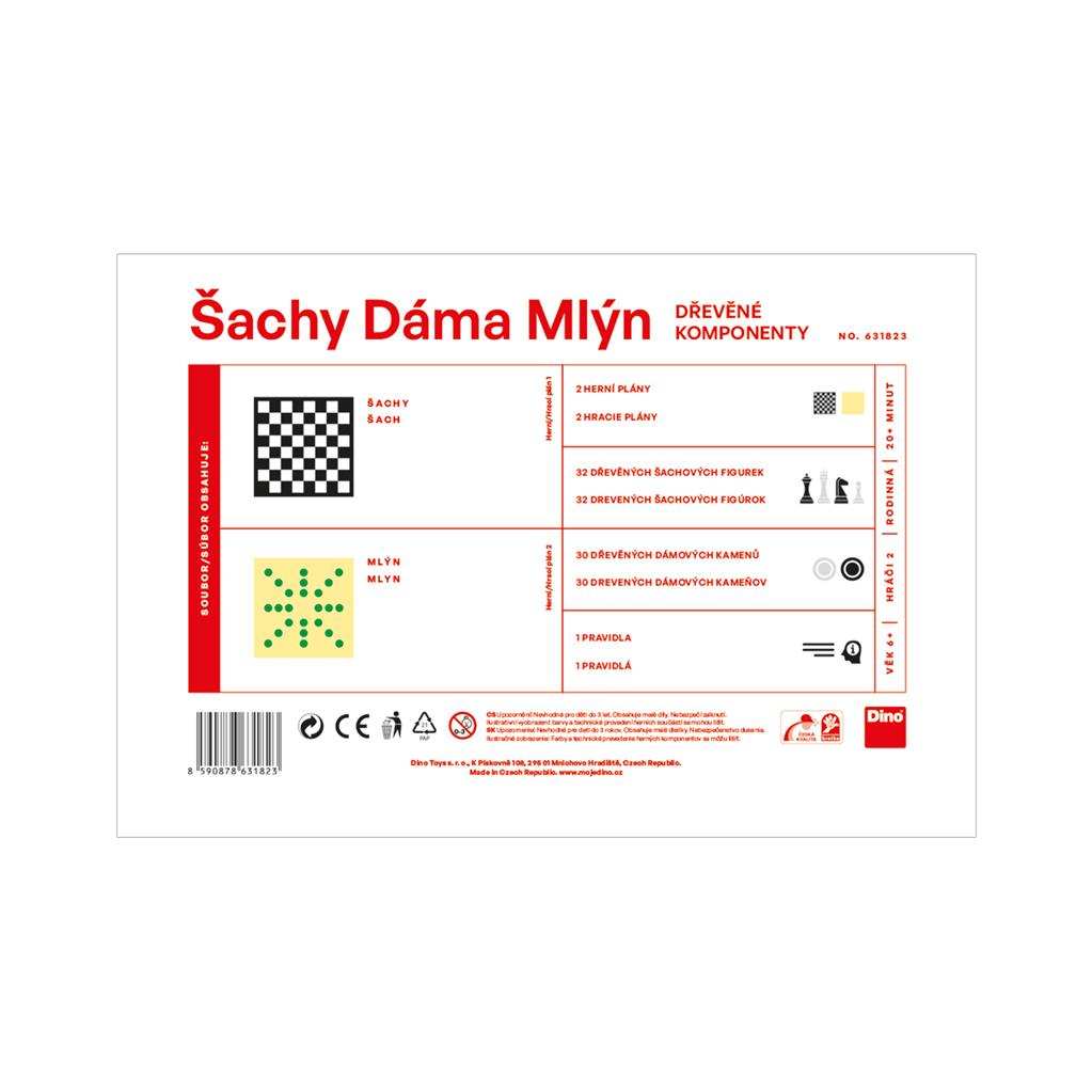 Šachy, dáma, mlýn rodinná hra 1 ks