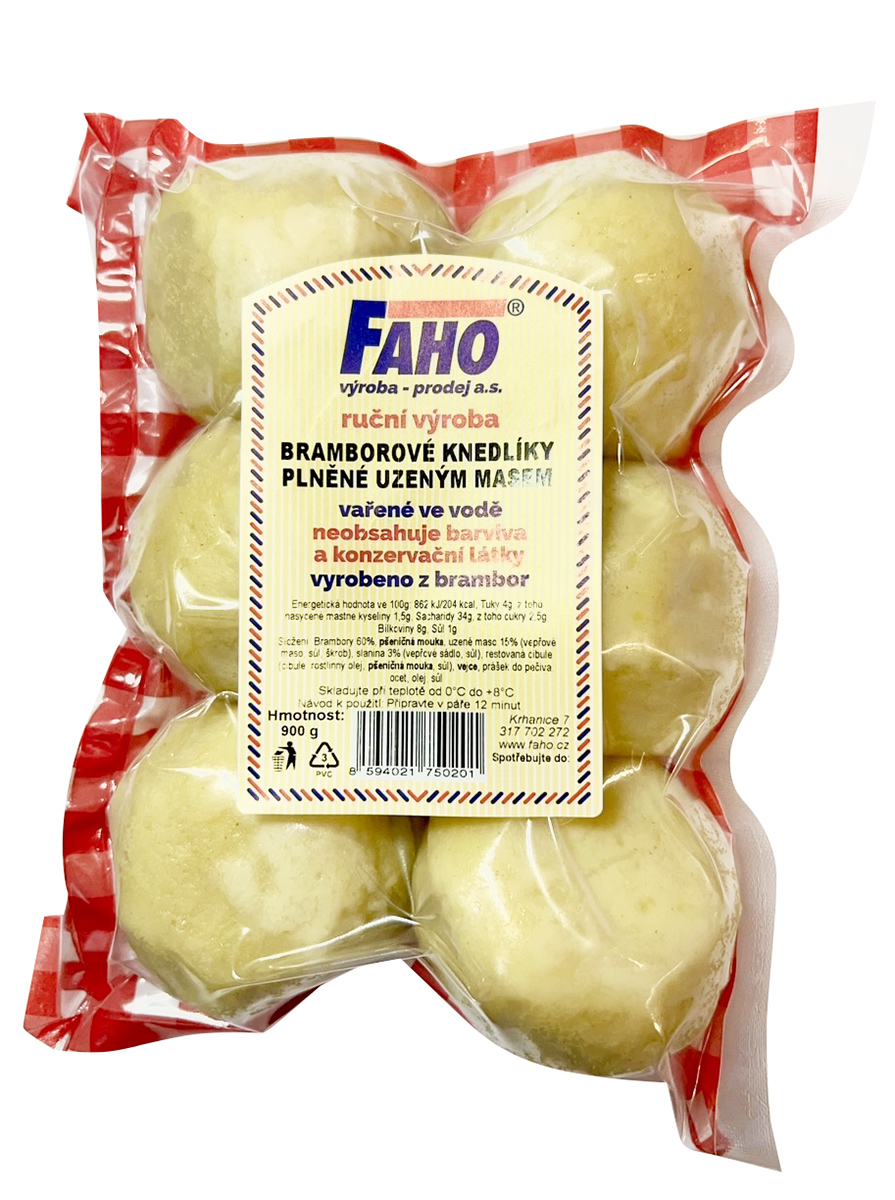 FAHO Bramborové knedlíky plněné uzeným masem (6 ks) chlaz. 900 g