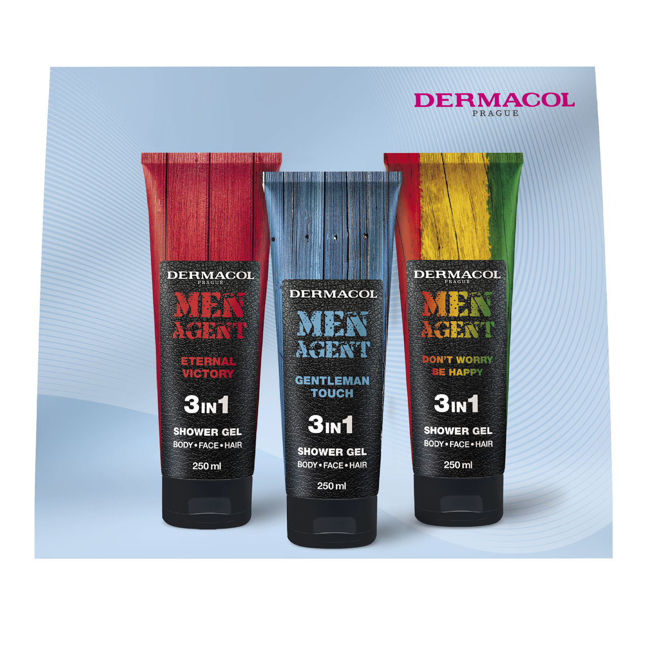 DERMACOL Men Agent Mix dárková sada (SG Don´t worry, Gentleman touch, Eternal victory 3 x 250 ml)