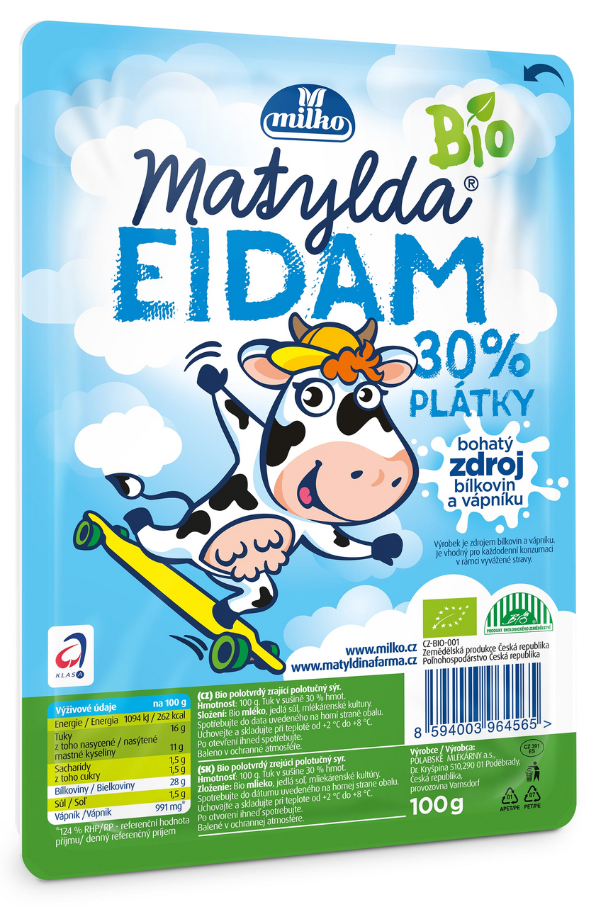 milko Matylda Eidam BIO 30 % plátky chlaz. 100 g