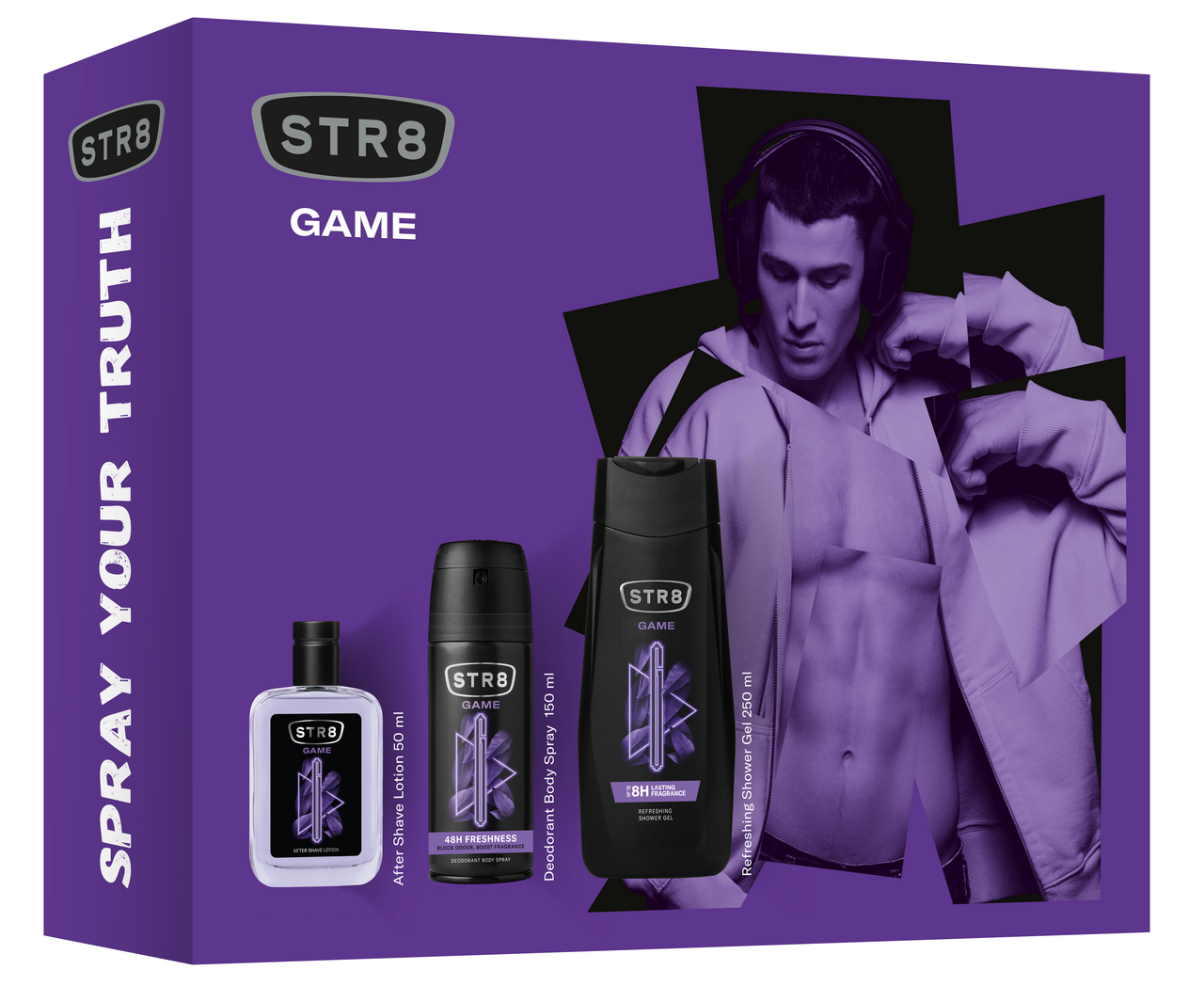 STR8 Game 3Pack dárková sada (ASL 50 ml + deo sprej 150 ml + SG 250 ml)