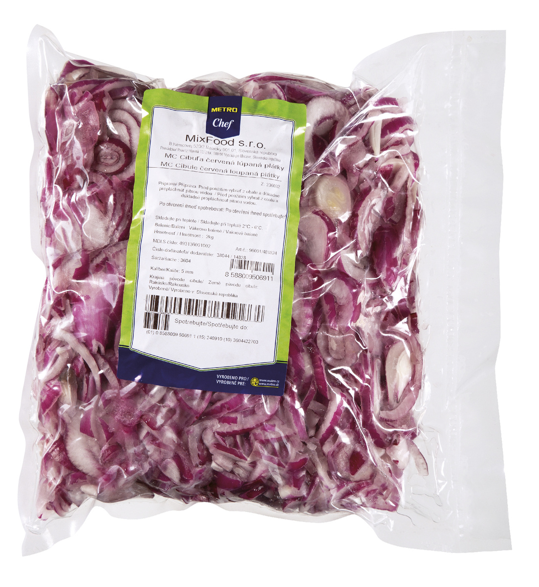 METRO Chef Cibule červená čištěná plátky 2 kg