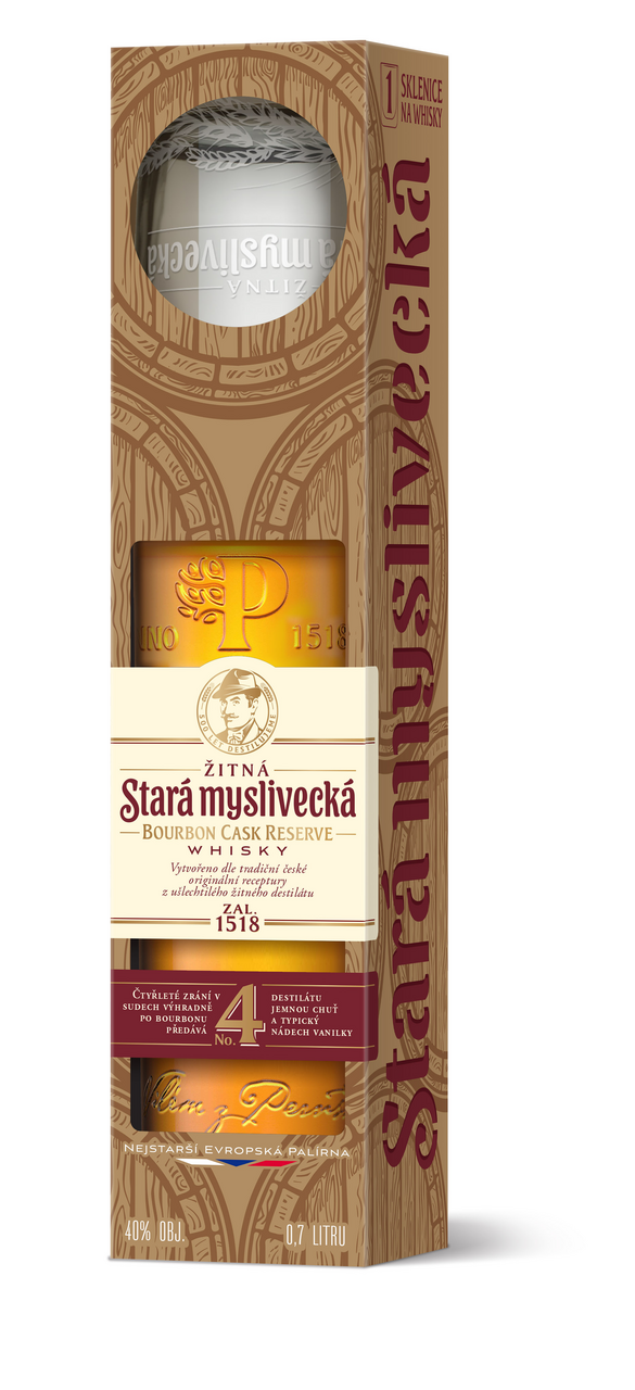 Stará myslivecká Bourbon 700 ml + sklo 1 ks