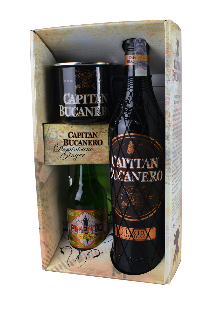 CAPTAIN BUCANERO 34 % 700 ml + plecháček dárkové balení