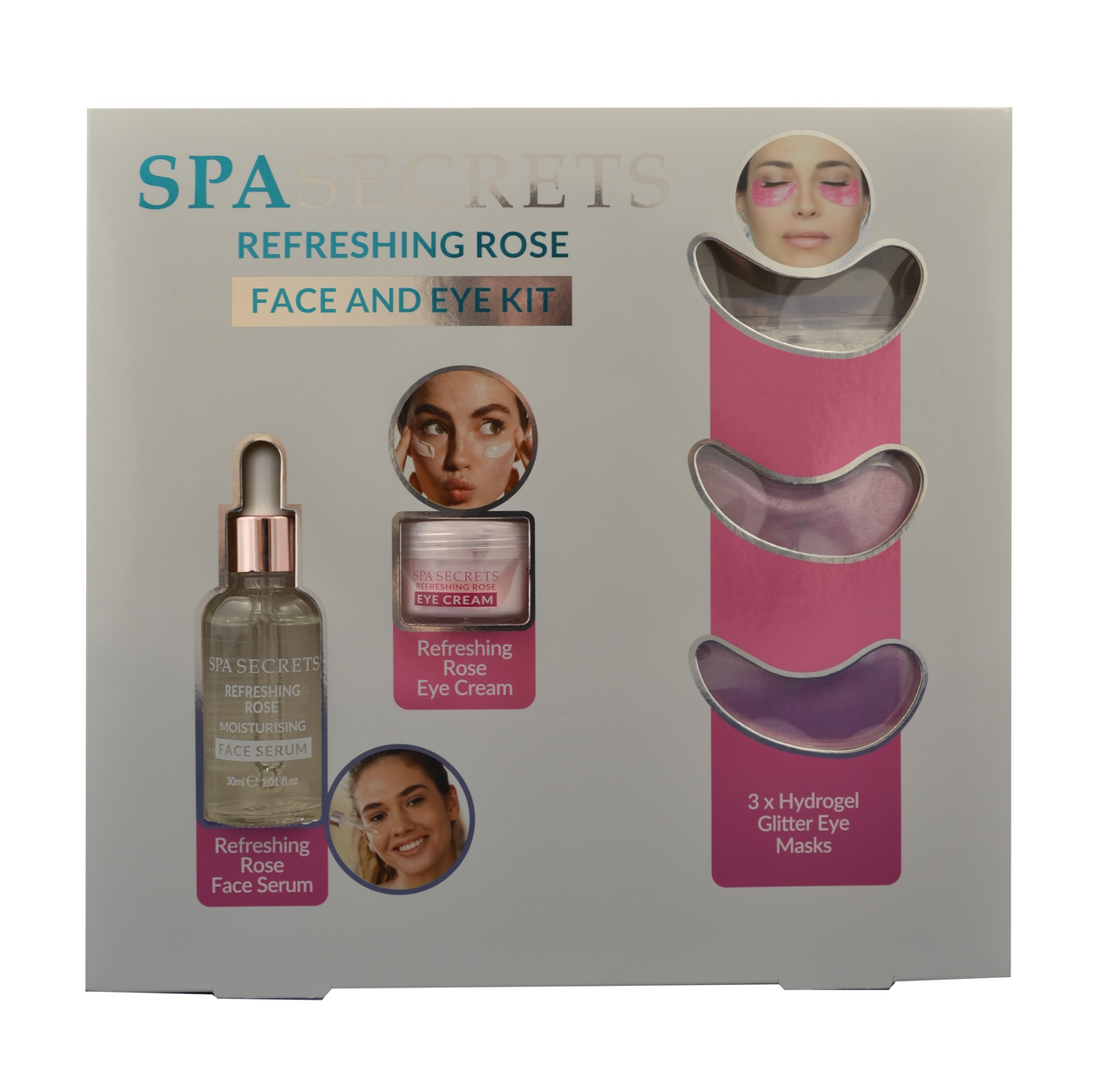 SPA SECRET Refreshing Rose Dárková sada (obl. sérum 30 ml + oční krém 15 ml + oční maska 3 ks)
