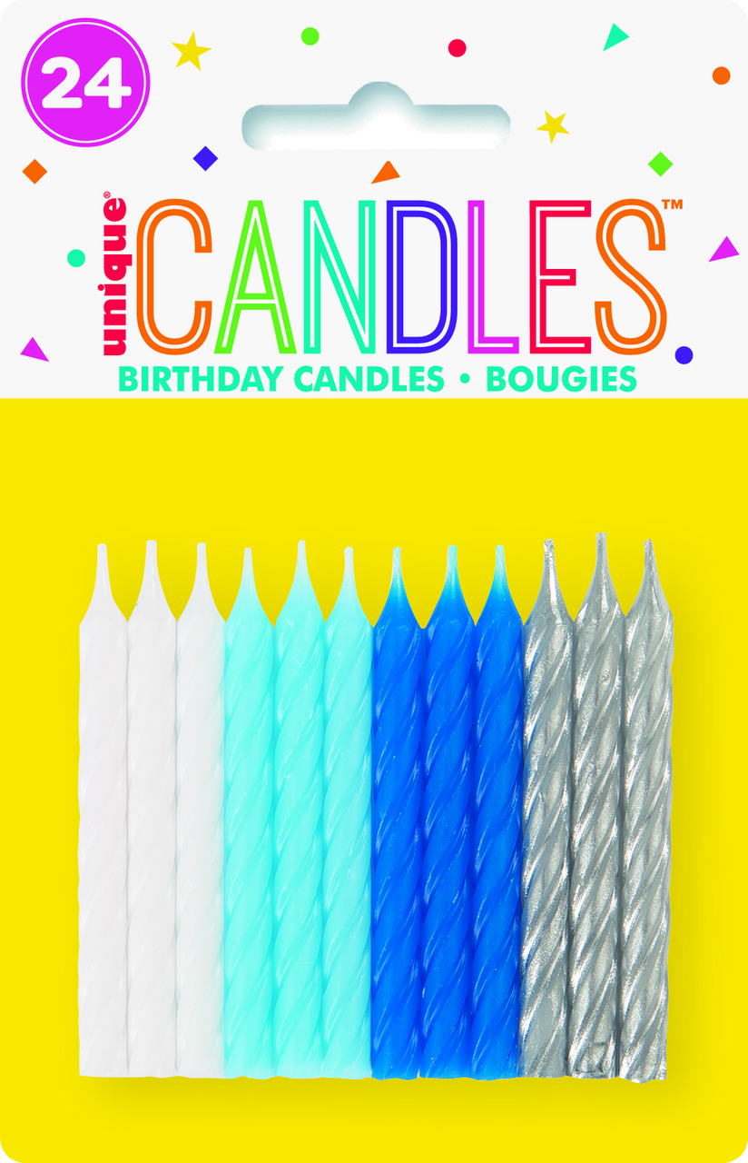 Flexio Svíčky modrá / bílá / stříbrná 24 ks