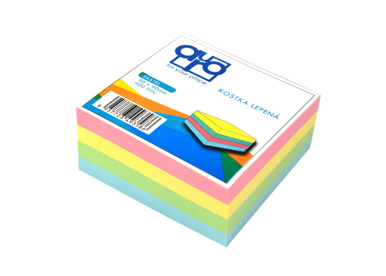 Poznámková kostka 9 x 9 x 400 listů lepící barevná 1 ks