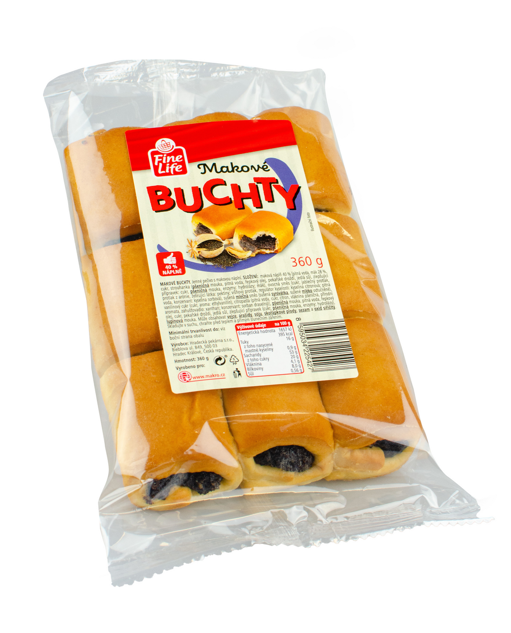 Fine Life Buchty makové 40 % náplně 360 g