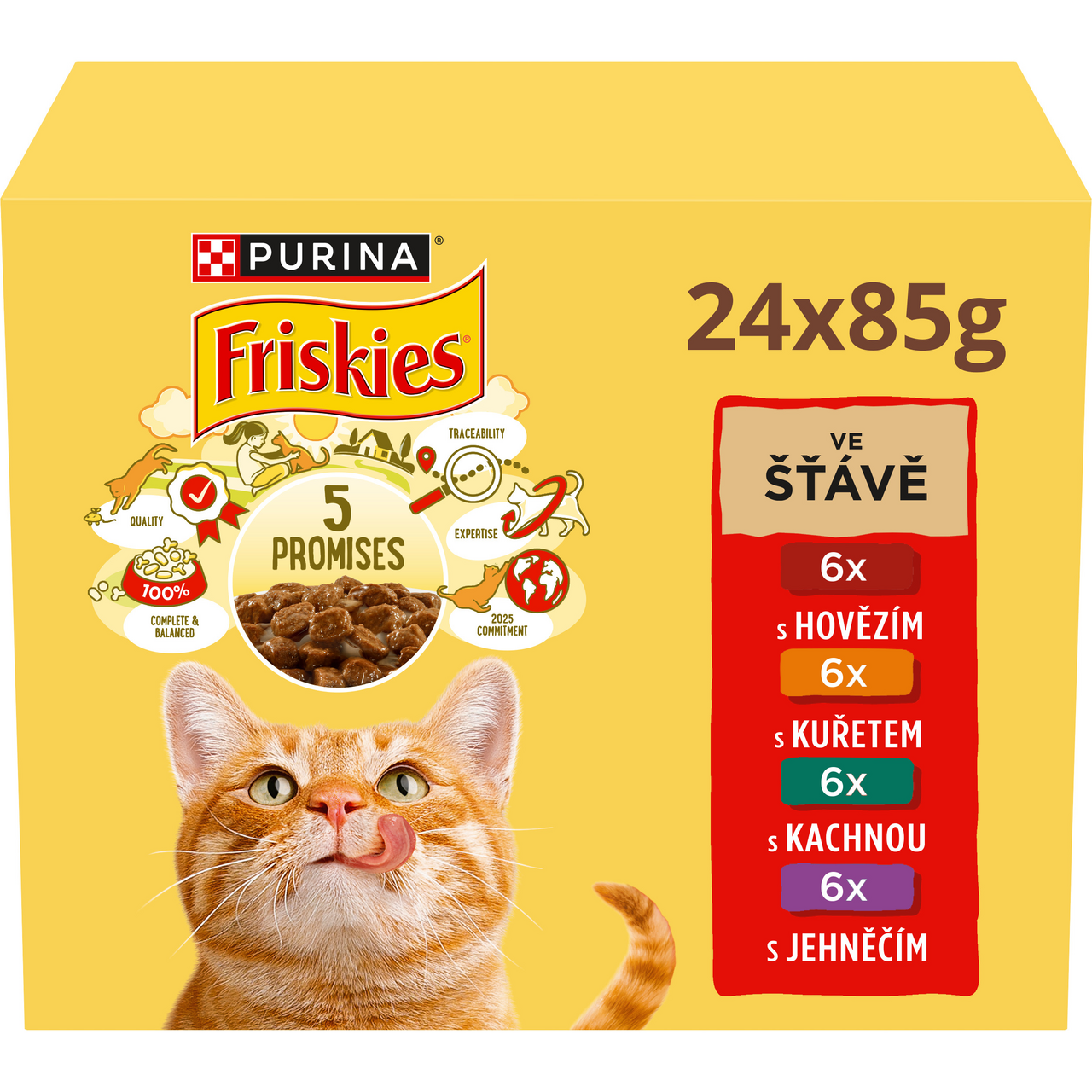 Friskies kapsičky pro kočky kuře, hovězí, jehněčí, kachna ve šťávě 24 x 85 g