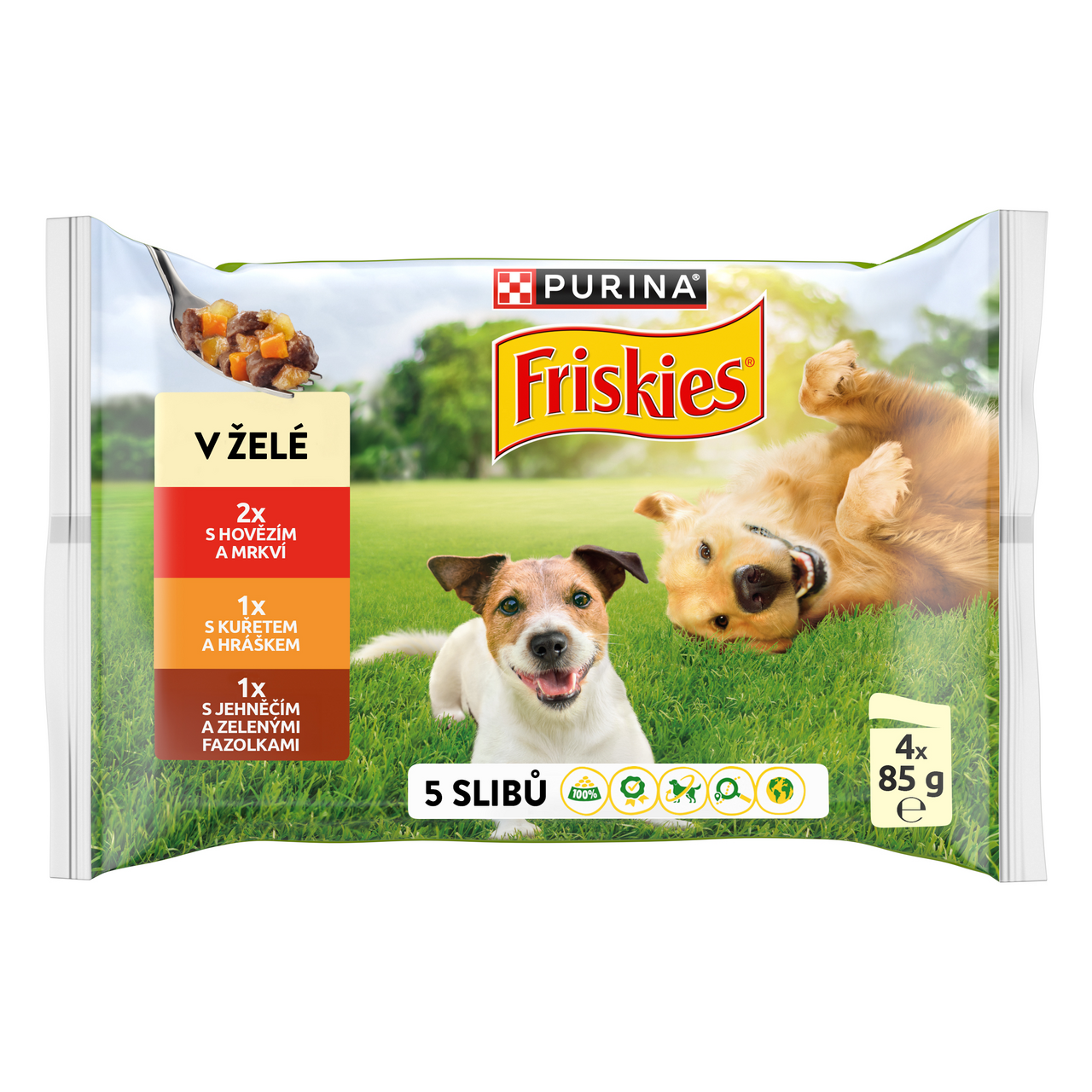 Friskies Adult  kapsičky pro psy hovězí, kuře, jehněčí v želé 4 x 85 g