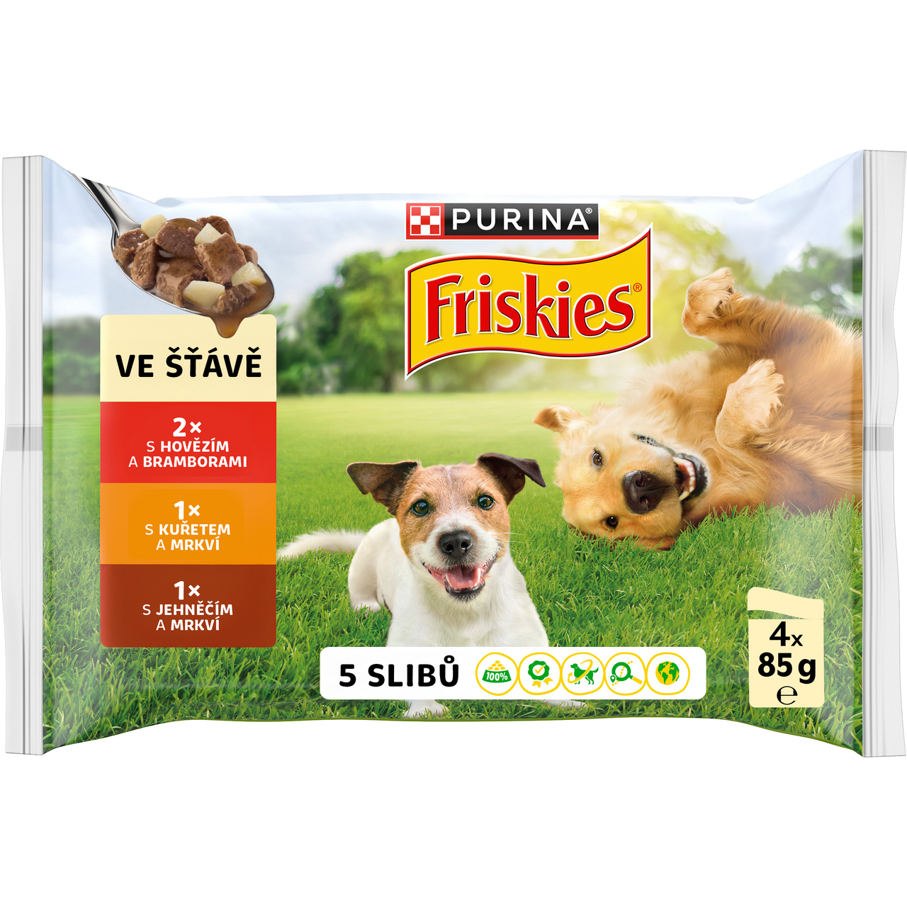 Friskies Adult kapsičky pro psy hovězí, kuře, jehněčí ve šťávě 4 x 85 g
