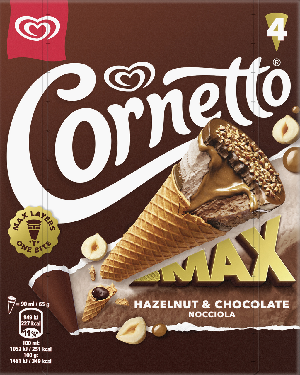 Cornetto Max Hazelnut & Chocolate Multipack mraž. 4 x 90 ml