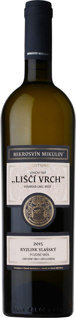 MIKROSVÍN Mikulov Ryzlink Vlašský Liščí vrch výběr z hroznů 750 ml
