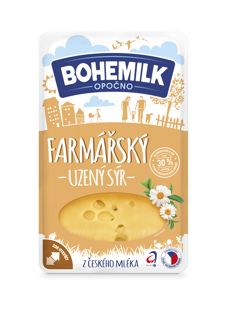 BOHEMILK Farmářský sýr uzený 30 % plátky chlaz. 100 g