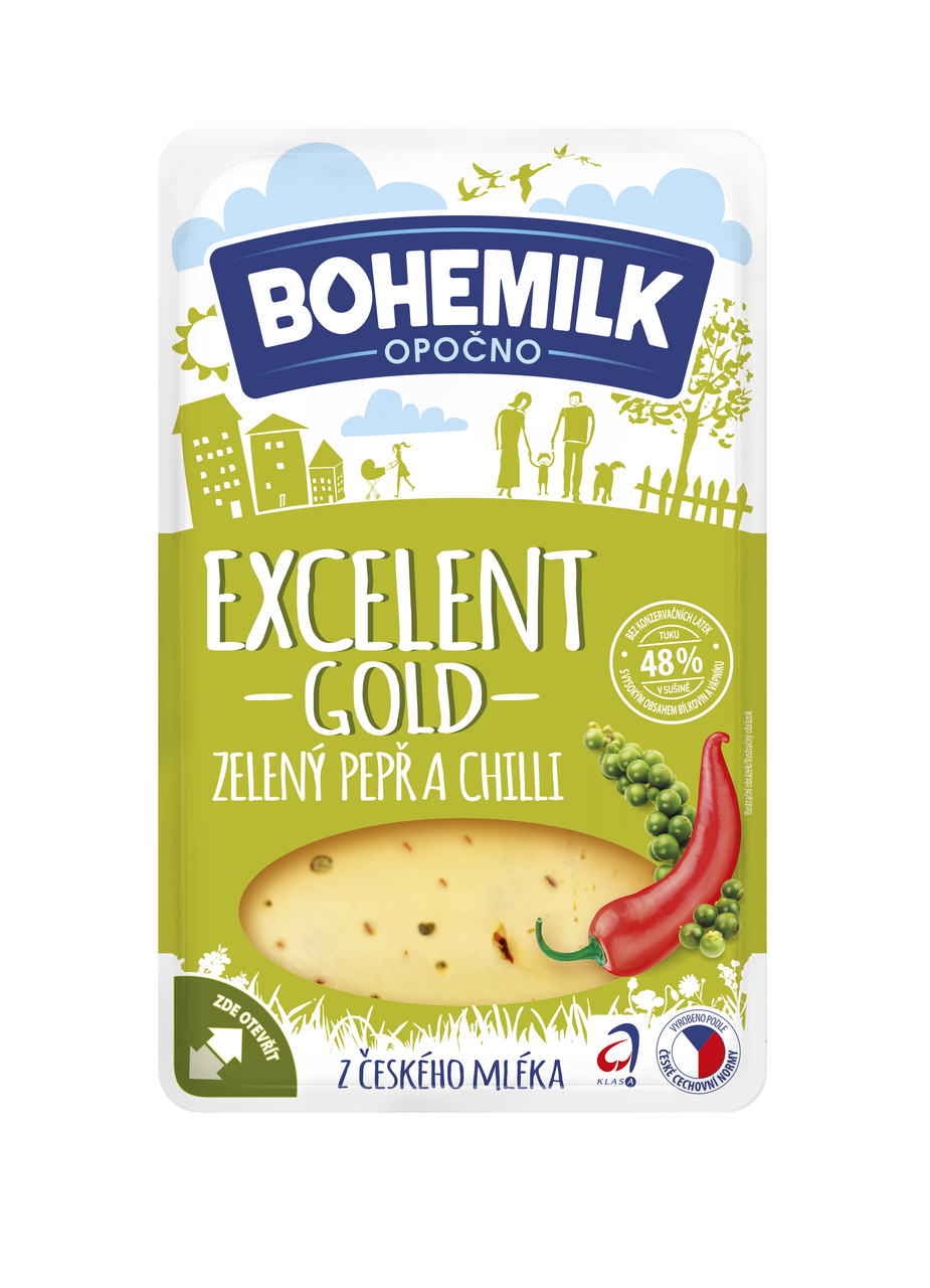 BOHEMILK Excelent sýr 48 % pepř / chilli plátky chlaz. 100 g