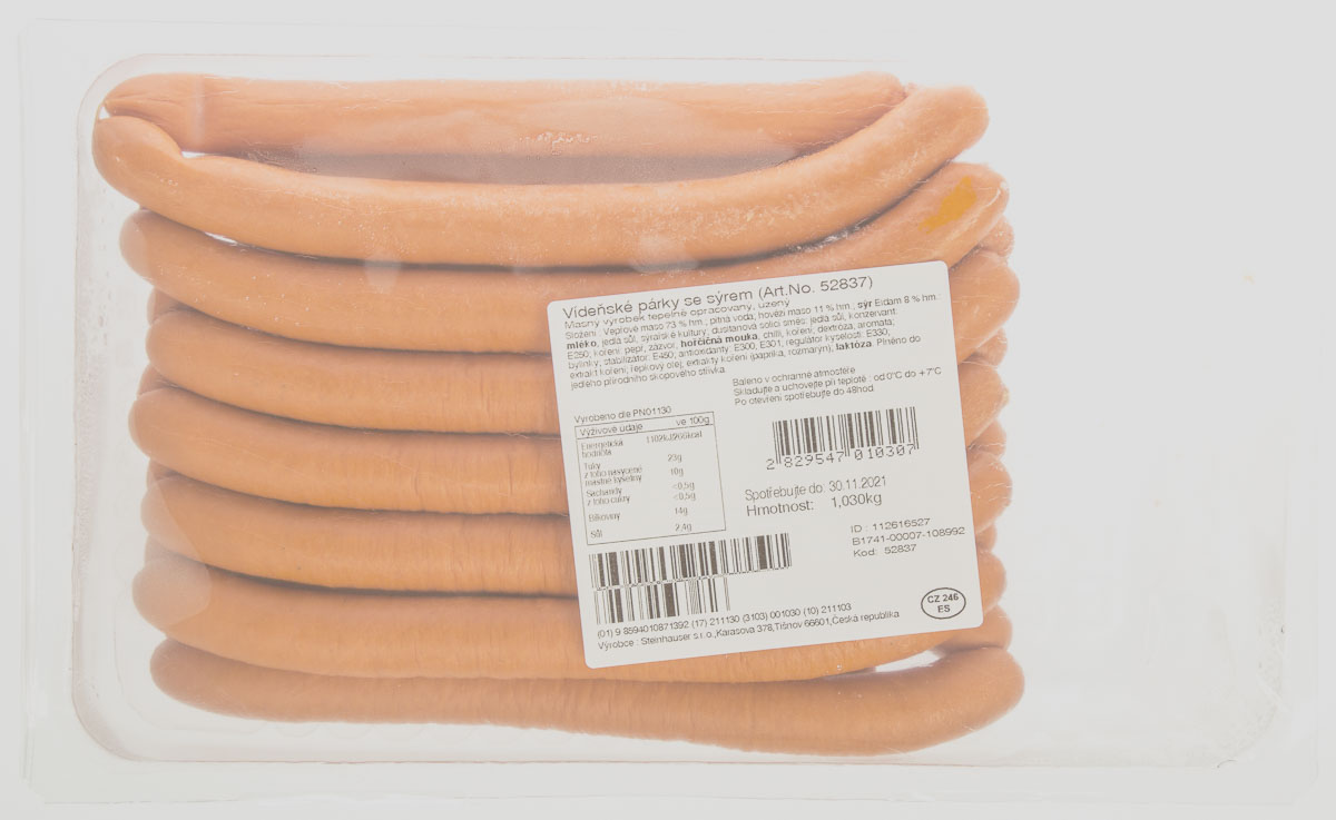 STEINHAUSER Párky vídeňské se sýrem chlaz. váž. cca 1 kg