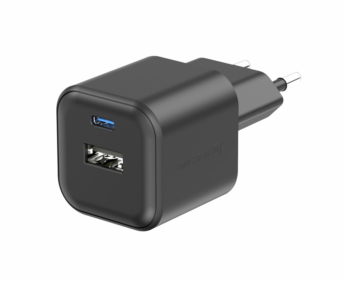SWISSTEN Síťový adaptér Gan USB-C+ USB-A 1 ks