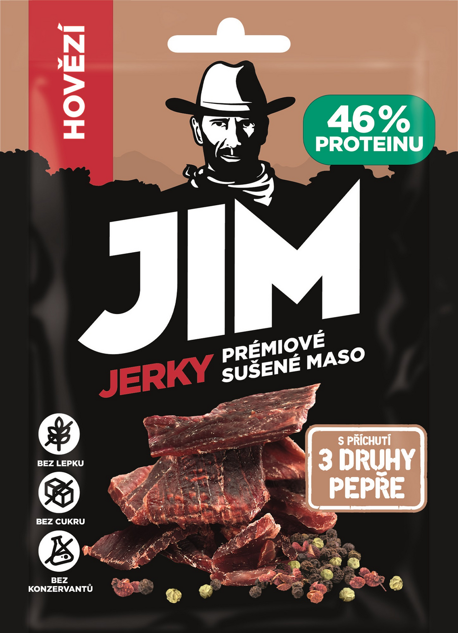 JIM Jerky hovězí 3 pepře 30 x 23 g