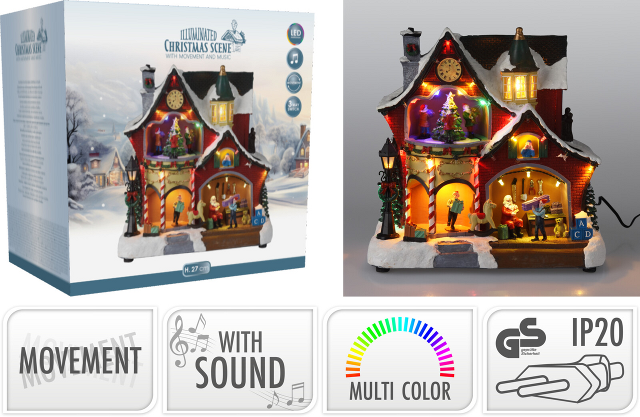 Santa dům LED s hudbou 28 cm 1 ks