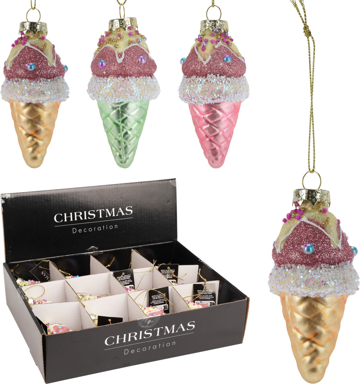 Ozdoba zmrzlina sklo 3ASS 1 ks