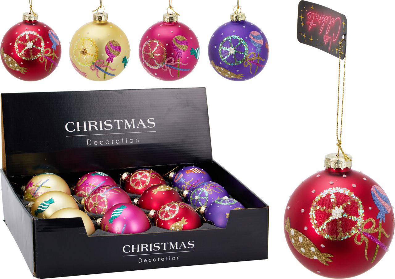 Vánoční koule 8 cm sklo barevné 4ASS 1 ks