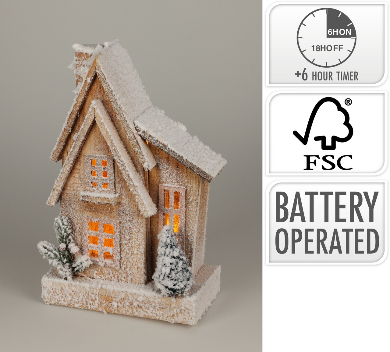 Domek LED dřevo 33 cm časovač 1 ks