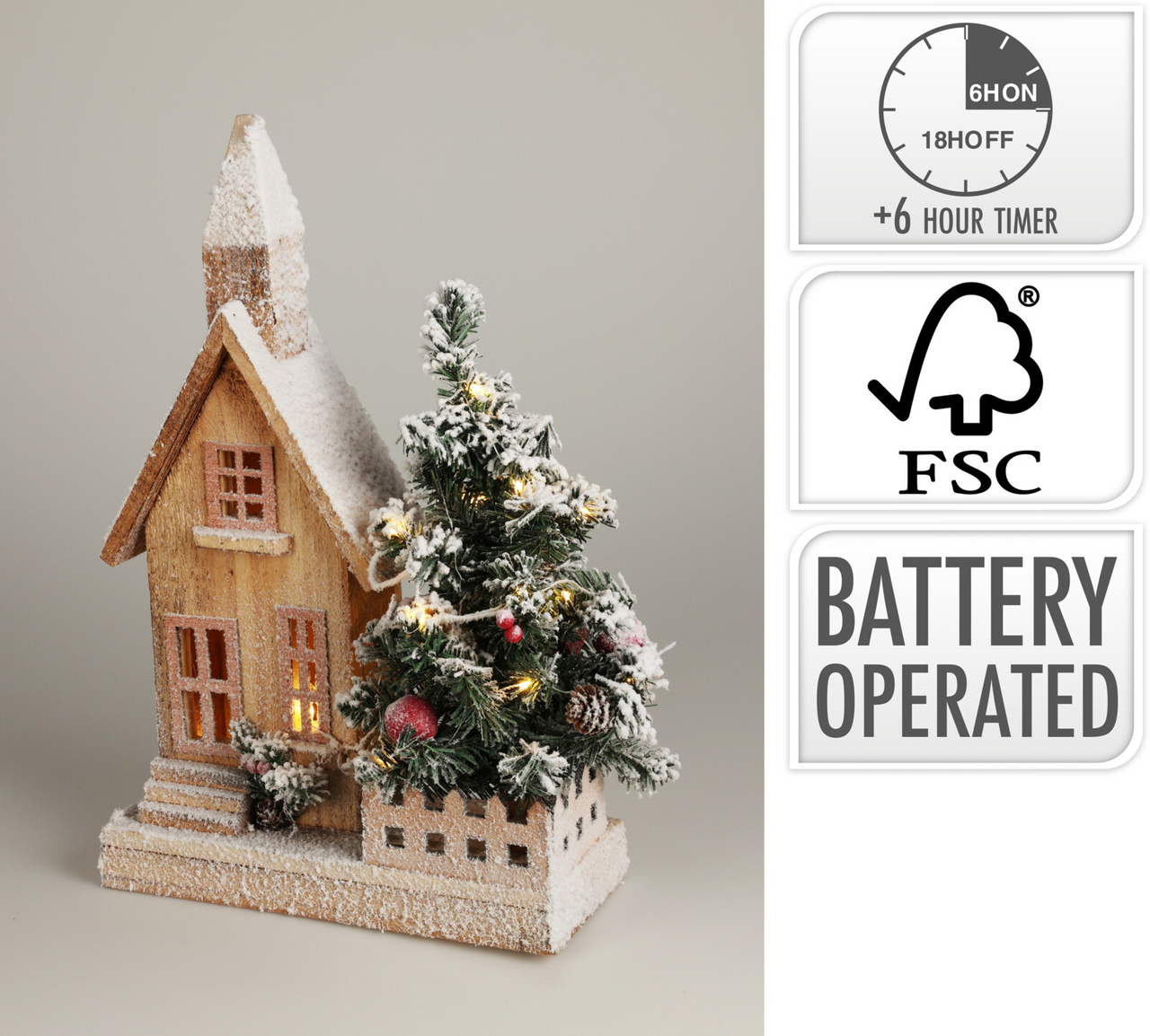 Domek LED dřevo 44 cm časovač 1 ks