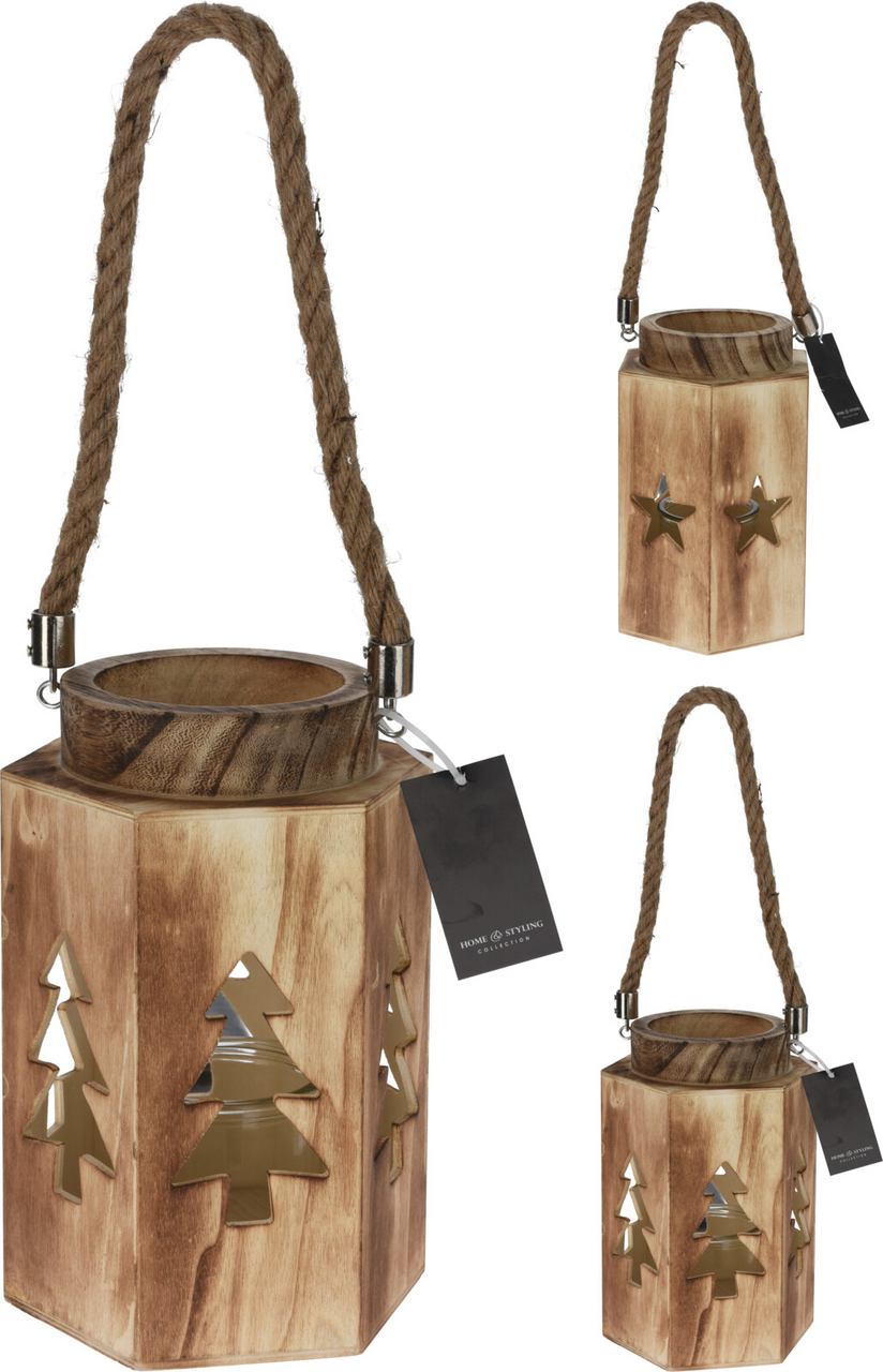 Lucerna 23 cm dřevo sklo 2ASS 1 ks