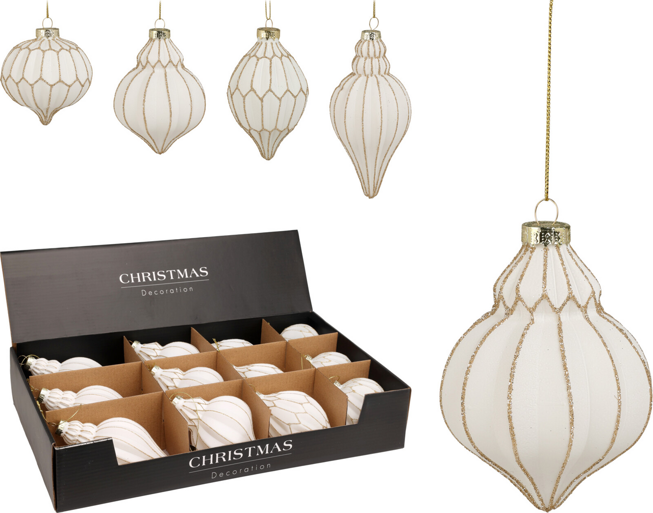 Ozdoba sklo bílo-zlatá 4ASS 1 ks