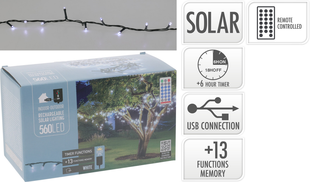 Řetěz LED 800l Solar černý kabel 1 ks