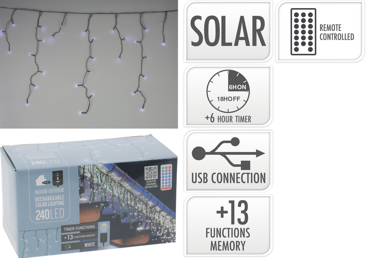 Řetěz LED 240l Solar černý kabel 1 ks