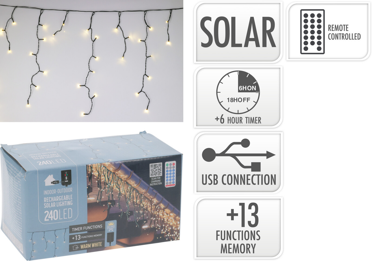 Řetěz LED 240l Solar černý kabel 1 ks