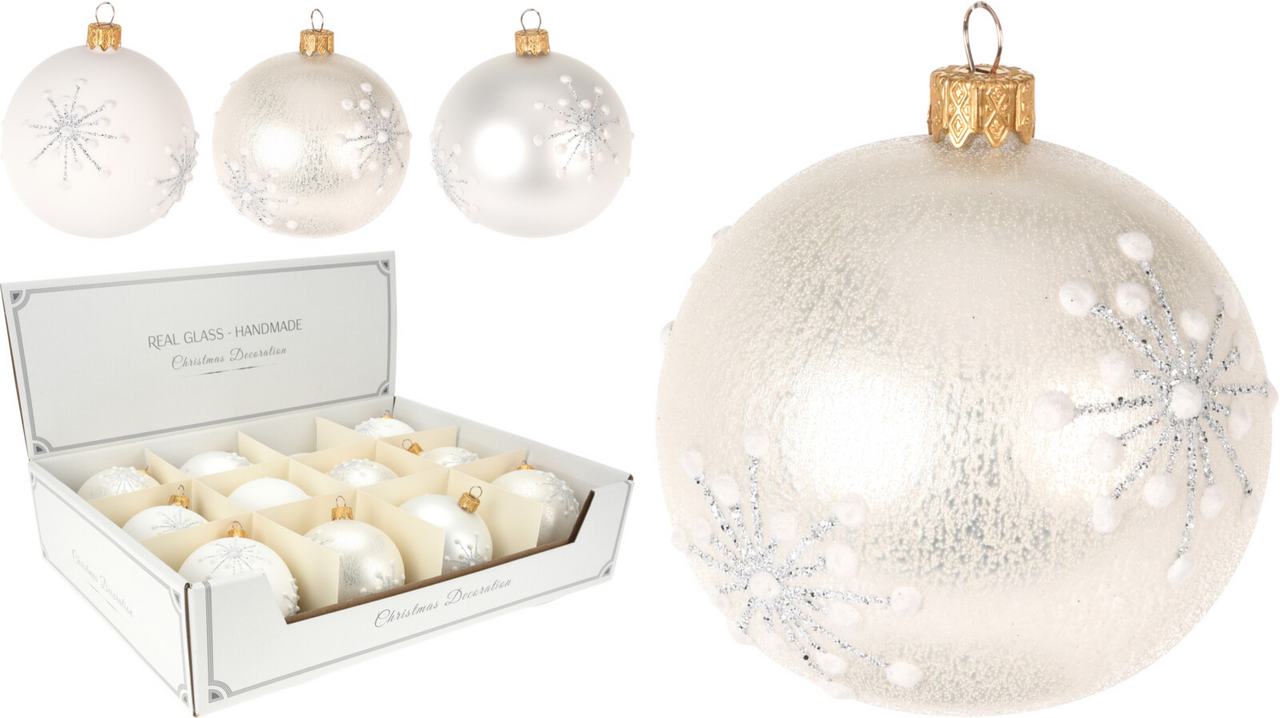 Vánoční koule sklo vločky 8 cm 3ASS 1 ks