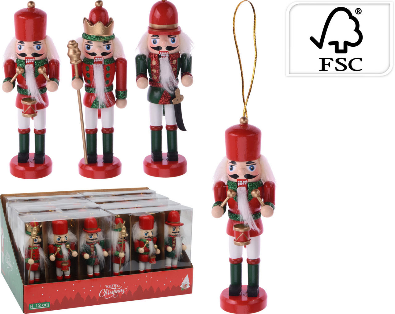 Louskáček 12 cm dřevo červený 3 ks