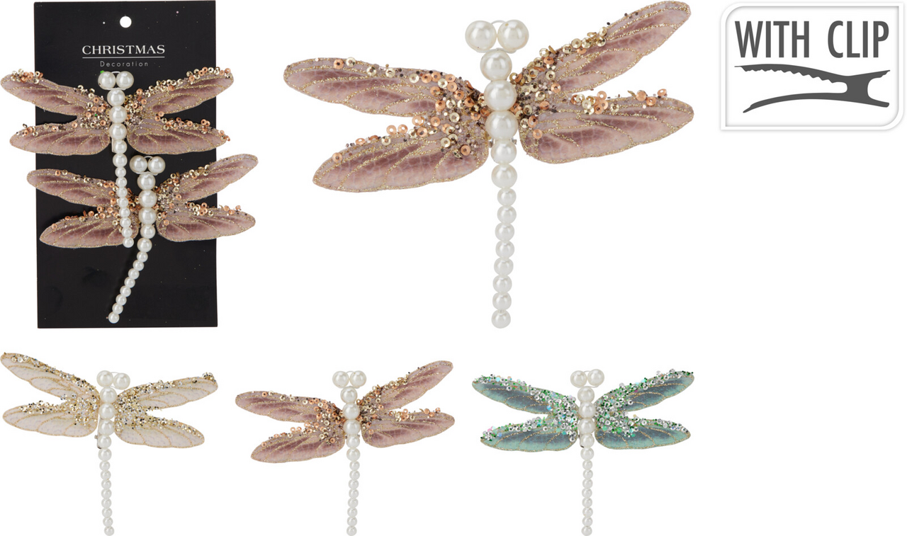 Vážka klip 13 cm třpytky 3ASS 1 ks