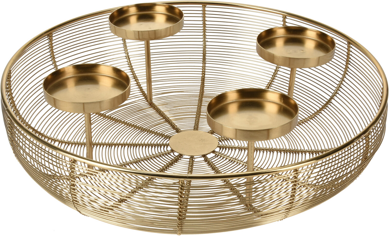 Svícen na 4 svíčky 36 cm kov zlatá 1 ks