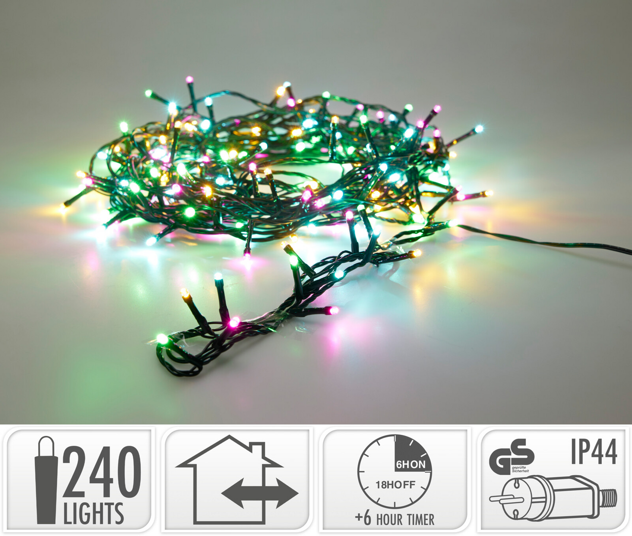Řetěz LED 240L zelený kabel makron. 1 ks