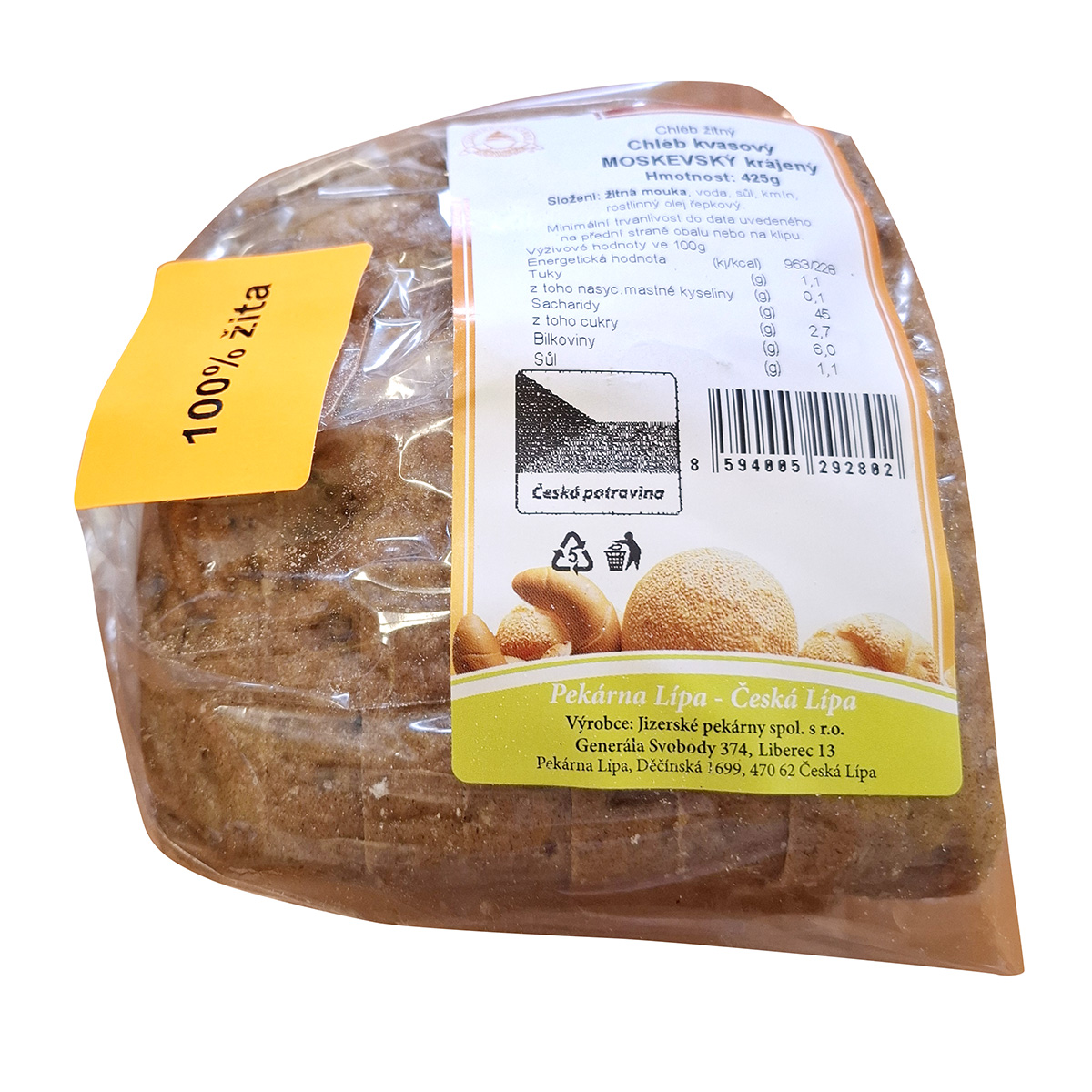 Moskva kvasový chléb krájený balený 425 g