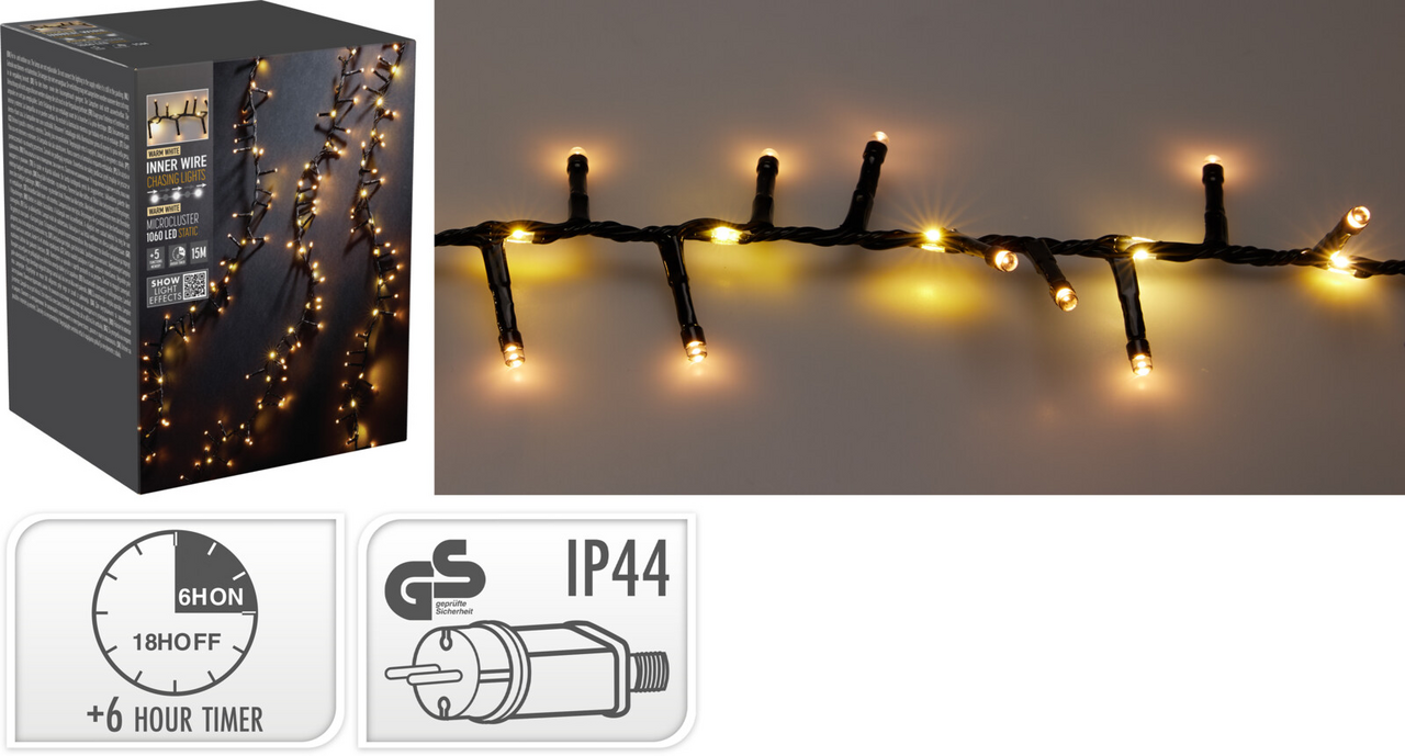 Řetěz LED 1060l 15 m WW černý kabel 1 ks