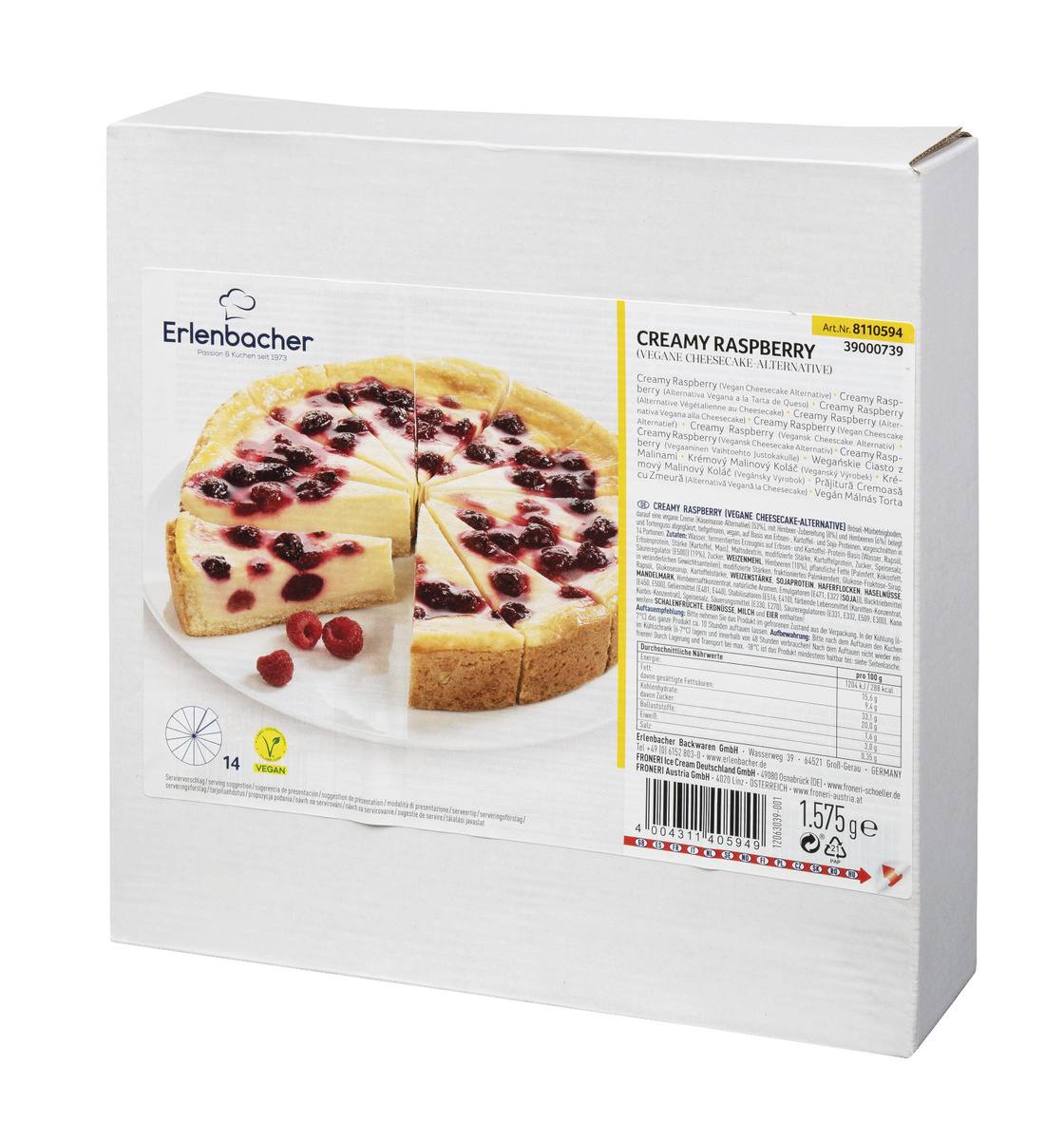 erlenbacher Krém malinový dort Vegan mraž. 1575 g